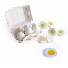 Hape Eierkarton von Hape| 3 hartgekochte Eier mit leicht ablösbarer Schale & 3 Spiegeleier, Realistisches Lernspielzeug für Kinder ab drei Jahren aus Holz