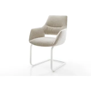 Freischwinger Yago-Flex mit Armlehnen Webstoff Soft Beige Freischwinger flach Weiß Taschenfederkern