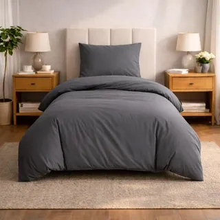 Komfortec Premium Superweiches Bettwäsche 2teilig 155x220 cm Bettbezug + 80x80 cm Kissenbezüge, gebürstet 100% Mikrofaser, Anthrazit