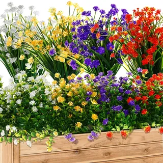 Xinnun 24 Bündel Outdoor Künstliche Pflanzen und Blumen Künstliche Blumen im Freien Falsche Kunststoff Pflanze Falsche Blumen für Frühling Sommer Garten Fenster Vase Deko