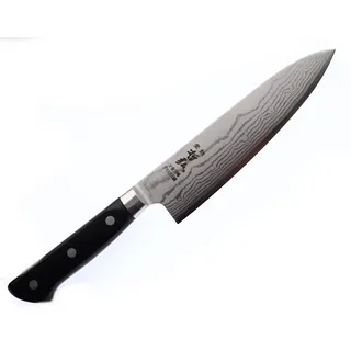 Cocktail7 Japanisches Kochmesser Edelstahl VG-10 Damastmesser 37 Lagen 60-HRC Doppelschliff Küchenmesser mit Deluxe Micarta Griff Schwartz Messer Hergestellt in Japan von Tetsuhiro (Gyuto 17.5cm)