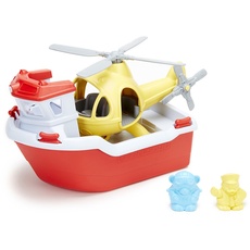 Green Toys 8601155, Rettungsboot und Hubschrauber, 4-teilig, Badewannenspielzeug, nachhaltiges Badespielzeug für Kinder ab 24 Monaten