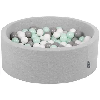 KiddyMoon Bällebad 90X30cm/200 Bälle ∅ 7Cm Bällepool Mit Bunten Bällen Für Babys Kinder Rund, Hellgrau:Weiß/Grau/Minze
