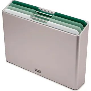 Joseph Joseph Folio 4 Stück schneidebrett kunststoff Set, schlanker Halter für organisierte Aufbewahrung, Groß – Salbeigrün