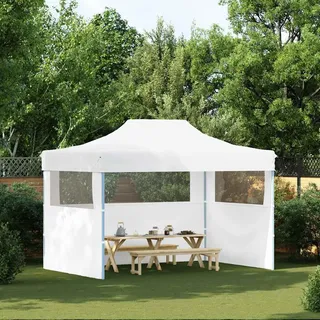 vidaXL Profi-Partyzelt Faltbar mit 3 Seitenwänden 280x410x315 cm Stahl Weiß - Weiß