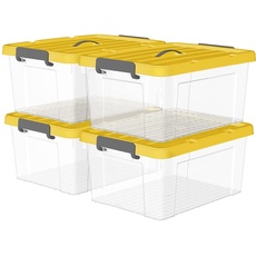 Cetomo 45L*4 Kunststoff-Aufbewahrungsbox Box transparent Behälter mit langlebigen gelben Deckel und Sicherheitsverschluss stapelbar und verschachtelt 4 Packs