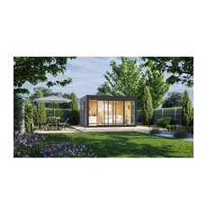 WOLFF FINNHAUS Gartenhaus »Finn Cube Typ 4«, Holz, BxT: 429 x 328 cm (Außenmaße inkl. Dachüberstand) - grau