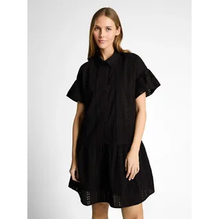 Hemdblusenkleid TOM TAILOR DENIM, Damen, Gr. M, N-Gr, schwarz (deep schwarz), Web, Obermaterial: 100% Baumwolle. Futter: 100% Viskose, unifarben, normal, Rundhals, Trompetenärmel, Kleider Hemdblusenkleid, Sommerkleid mit Häkel-Details