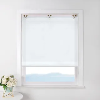 ESLIR Raffrollo ohne Bohren Raffgardine Transparent mit Ösen Farbverlauf Gardinen mit Haken Ösenrollo Modern Vorhänge Weiß BxH 80x130cm 1 Stück