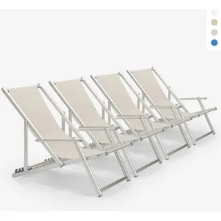 4er Set Liegestühle Sonnenliegen Strandliegen mit Armlehnen aus Aluminium klappbar Riccione Gold Lux - Grau - Grau