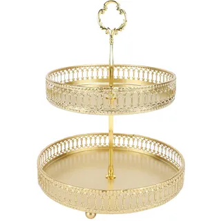 Etagere 2 Etagen Gold, Abgestufte Tablett Einfache Baugruppe Exquisites Zweistufige Tablett Große Kapazität für Dessert (Streifen Gold)