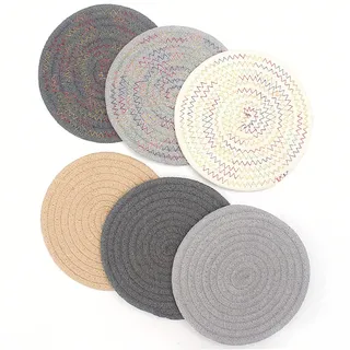 SHMSHNG Tischset, Platzset, Tischsets Abwaschbar 6 Stück, Platzset Rund, Baumwolle Platzdeckchen, Untersetzer Teller Hitzebeständige, Tischuntersetzer für Bratpfannen, Kaffeetassen, Essteller, 18cm