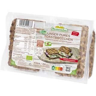 Mestemacher Bio Pures Toastbrötchen vegan, Nutri Score A, ohne Mehl und ohne Hefe, Omega 3 Fettsäuren Lieferant, für Diabetiker geeignet, vorgeschnitten, 4 Stück, 350 g
