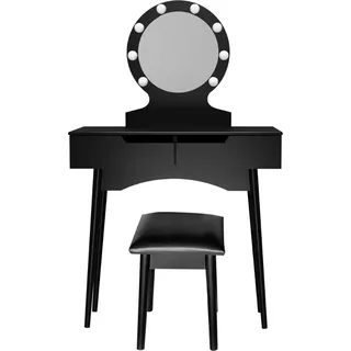 HOME DELUXE - Schminktisch MIRANDA - Schwarz: - 130 x 80 x 40 cm, 8 LED ́s wählbar zwischen 3 Lichtfarben, steuerbar über Touchbutton, inkl. Hocker I Kosmetiktisch Make - UP Tisch - Schwarz