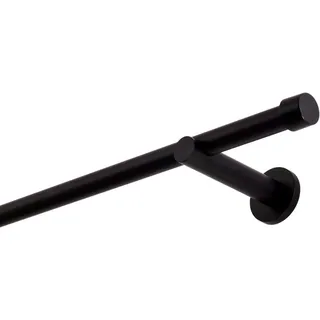 MDEKOR Gardinenstange schwarz 280 cm 1-läufig, 19 mm aus Metall Wandbefestigung Endstück Kappe