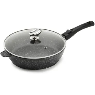 Pradel Excellence - PCUI001008 - Schmorpfanne aus Premium Aluminiumguss Ø28cm - Antihaftbeschichtung in Steinoptik - Abnehmbarer Griff - Alle Herdarten & Ofen, Schwarz