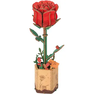 Rolife 3D Puzzle Blumen Blumenstrauß hölzerne Blüte Handwerk Modell Kits für Erwachsene Ewige Blumen romantisches Geschenk für ihren Geburtstag/Valentinstag/Muttertag (Rote Rose)
