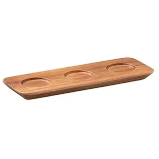 APS NARROW I, 22 x 8 cm, Höhe 1,5 cm, Akazienholz, mit 3 Vertiefungen Ø, 4 cm