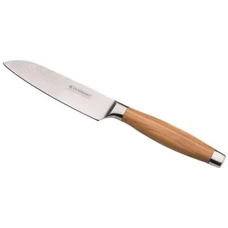 LE CREUSET Santoku Messer, 13 cm 18/8 Damaststahlklinge mit glattem Schliff, Olivenholzgriff, Rostfrei, Braun/Silber, 98000213000200