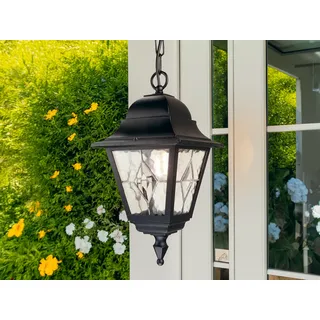 LED Outdoor Hängelampe, Landhausstil Ketten-Laterne mit Bleiglas für Terrasse