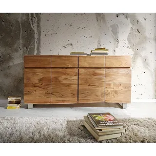 DELIFE Sideboard Live-Edge 172 cm Akazie Natur 4 Türen 4 Schübe - Naturbelassen, Silber, Braun, Hellbraun