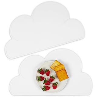 Relaxdays Platzdeckchen Kinder, 2er Set, Wolke, rutschfest, abwaschbar, Tischset Baby, B x T: 47,5 x 26,5 cm, weiß