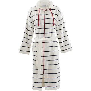 Damenbademantel CARL ROSS "246400" Gr. 32, blau (sanftes weiß, night blau), 32/34, Velours, Hausmäntel, Damenbademantel