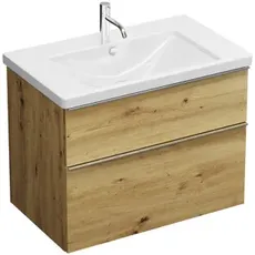 Burgbad Eqio Keramik-Waschtisch inklusive Waschtischunterschrank, Breite 830 mm, SEYQ083, Farbe (Front/Korpus): Eiche Dekor Urban / Eiche Dekor Urban, Griffleiste Chrom G0251