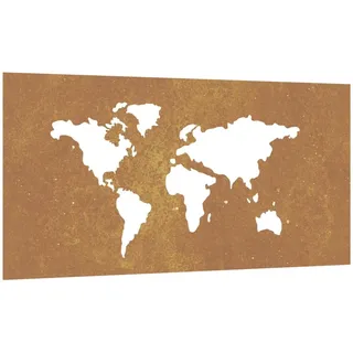 Garten-Wanddeko 105x55 cm Cortenstahl Weltkarten-Design - Braun