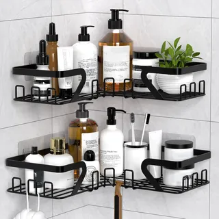 Kegii Duschablage Ecke - Duschablage ohne Bohren, Duschregal Shampoo Halterung Für Dusche Duschkorb Dusche Halterung Badezimmer Organizer, Schwarz