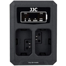 JJC USB Dual Ladegerät Akkulader für Sony NEX, Alpha A6500 A6400 A6300 A6100 A6000 etc. Kameras für Sony NP-FW50 Akku (Siehe Beschreibung für mehr Kompatibilitätskameras)