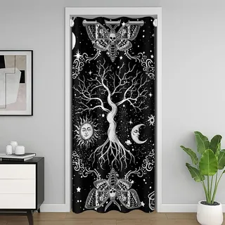 Erosebridal Türvorhang, Baum des Lebens, Gothic-Stil, Motten-Verdunkelungsvorhang, Totenkopf, Trippy Glitzer, Sterne, Schlafzimmerdekoration, 1 Panel, 106,7 x 203,2 cm (B x L)