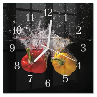 Tulup Glasuhr Wanduhr Küchenuhr Echt-Glas 30x30 cm Modern Dekorativ Geräuschlos Weiße Zeiger - Pfeffer - Schwarz