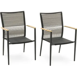 2er Set Gartenstühle Asti - beige, aus robusten Materialien wie Polyrattan, Aluminium und Textilene gefertigt, stapelbar & witterungsbeständig - Beige, Schwarz