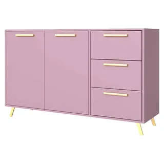 Masseno Kommode ELISE 140 cm Sideboard mit 3 Schubladen und 2 Türen für Wohnzimmer Schlafzimmer Modern 140x41x86 cm Violett - Violett