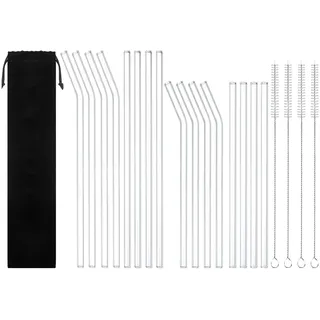 Strohhalme Glas Wiederverwendbar, 20-teilig Glas Strohhalm Glass Trinkhalme für Bubble Tea,Smoothie, Milchshake, Cocktail