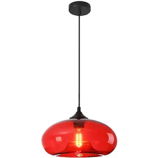 HJXDtech Einflammige Pendelleuchte mit Bunt Glas Lampenschirm, Vintage-Industriedesign, E27 Dekorative Hängelampe für Kücheninsel, Esstische, Esszimmer und Wohnzimmer(Rot)