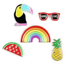 Brosche / Anstecknadel / Pins - 5 Stück Set - Ananas, Sonnenbrille, Tukan, Wassermelone, Regenbogen
