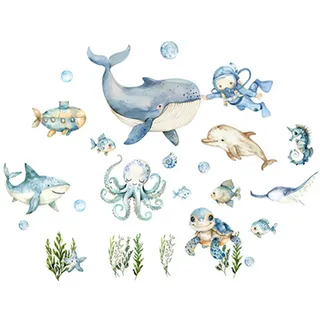 Hwtcjx Wandsticker Kinderzimmer, Wandtattoo Meerestiere, Wandaufkleber Kinderzimmer, Wanddeko, Aufkleber Wand, Wall Stickers für Badezimmer, Schlafzimmer, Wohnzimmer, Toilette, Kind (30 x 90 cm) (B)