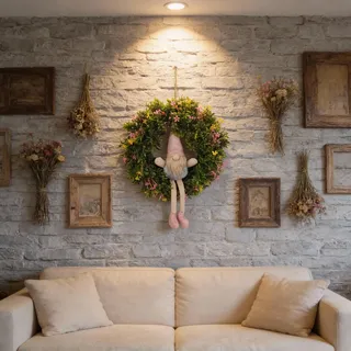 Elfen-Dekokranz mit Figur | Türkranz, Wandschmuck & Balkon-Deko aus künstlichem Efeu und Blumen | Wohnaccessoire für Wohnzimmer, Flur, Schlafzimmer | Geschenkidee