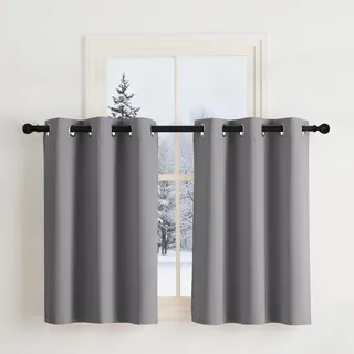 Nicetown Scheibengardinen 90 cm Hoch Blickdichte Gardinen Grau mit Ösen 2 x H90 x B107 cm, Fenstervorhang Kurz Verdunklungsvorhänge Vorhänge Küchengardinen Thermovorhang