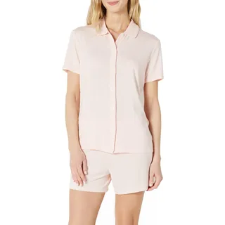 Amazon Essentials x Sofia Grainge Damen Pyjama-Set, eng anliegend, mit kurzen Ärmeln, Hellrosa, M