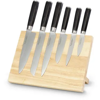 Echtwerk Messerblock , Schwarz, Edelstahlfarben, Hellbraun , Metall , 7x2.25x20 cm , Küchenmesser, Messerblöcke