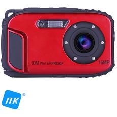 NK Kompakte Digitalkamera, wasserdicht, 16 MP FHD 720p, optischer Zoom x1 Digital x8, Gesichtserkennung, digitaler Stabilisator, Foto-Video, Rot (wasserdicht 10 m)