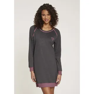 Nachthemd VIVANCE DREAMS, Damen, Gr. 36/38, N-Gr, grau (anthrazit, meliert), Single Jersey, Obermaterial: 60% Baumwolle, 40% Polyester, loose fit kurz, Rundhals, Raglanärmel Rippbündchen kontrastfarben, Kleider Nachthemd, mit dekorativen Flatlock-Nähten in Neonfarben, Topseller