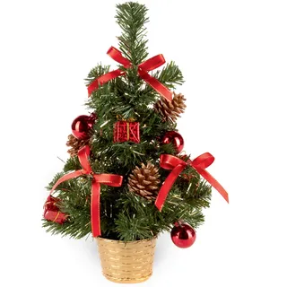 30cm Künstlich Weihnachtsbaum Silber Lametta Flecken, Rot Deko & Tannenzapfen