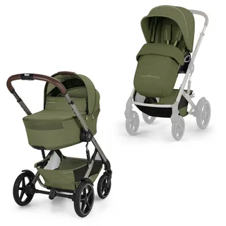 CYBEX Gold Kinderwagen TALOS S LUX & Fold Cot Babywanne, Moss Green | Ab Geburt bis 4 Jahre, max. 22 kg, Faltbare Babywanne, All-Terrain Reisesystem, XXL-UPF50+ Verdeck