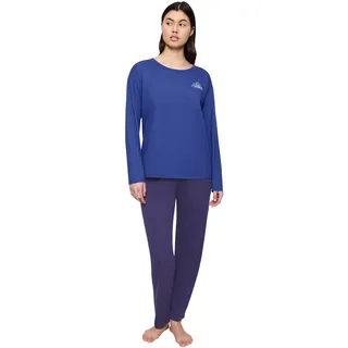 Triumph Schlafanzug Blumenstickerei, Brusttasche, Rundhalsausschnitt, Langarm, blau