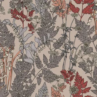 A.S. Création Architects Paper Blumentapete Floral Impression Tapete natürlich PVC-freie Vliestapete beige grau rot orange creme matt glatt 377512 37751-2, 10.05 m x 0.53 m