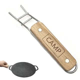 Hayaww Holzgriff Grill Mesh Gabel Hitzeheber für Grillplatten und Kochgeschirr aus Gusseisen Grillrostheber Edelstahl Heber für Grillrost für Holzkohlegrills Gasgrill Camping BBQ Rostgrabber